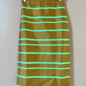 J Crew - Gold and Neon Green Striped Pencil Skirt (NWT) - Size 0